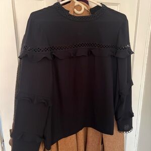 J. Crew Black Ruffle Blouse